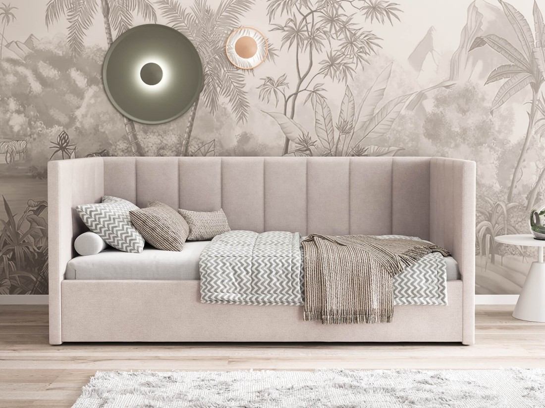 Divano singolo imbottito 90x200 con contenitore con struttura, Urus beige Soro21
