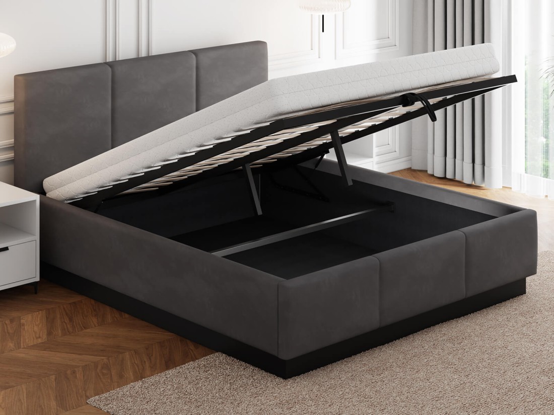 Letto matrimoniale 160x200 imbottito, levitante con contenitore TOP line 8 Velvet Grafite