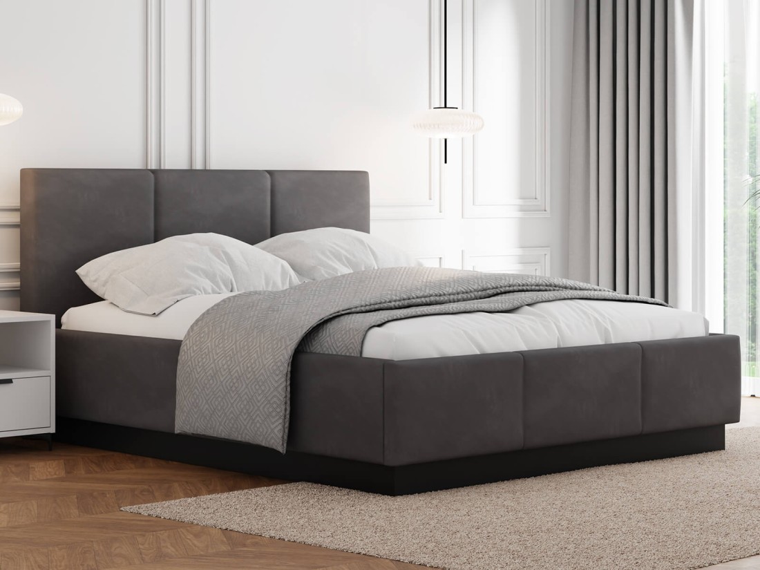 Letto matrimoniale 160x200 imbottito, levitante con contenitore TOP line 8 Velvet Grafite