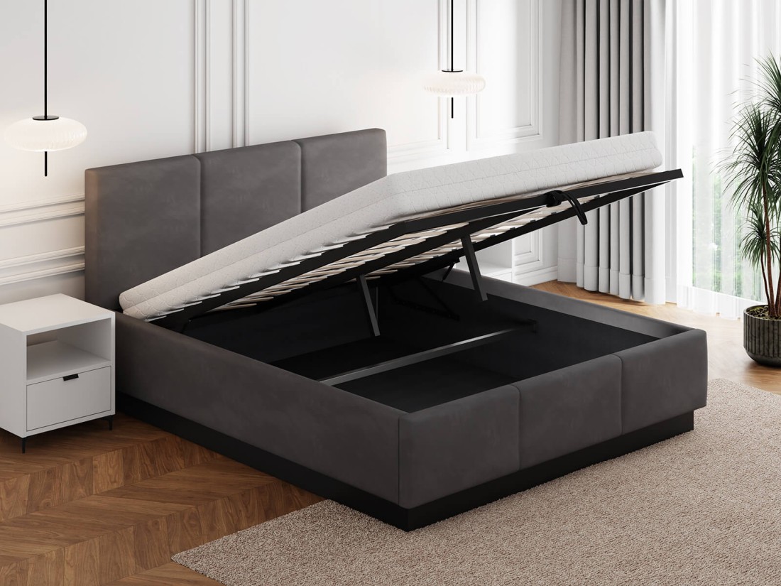 Letto matrimoniale 160x200 imbottito, levitante con contenitore TOP line 8 Velvet Grafite