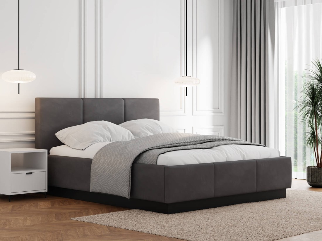 Letto matrimoniale 160x200 imbottito, levitante con contenitore TOP line 8 Velvet Grafite