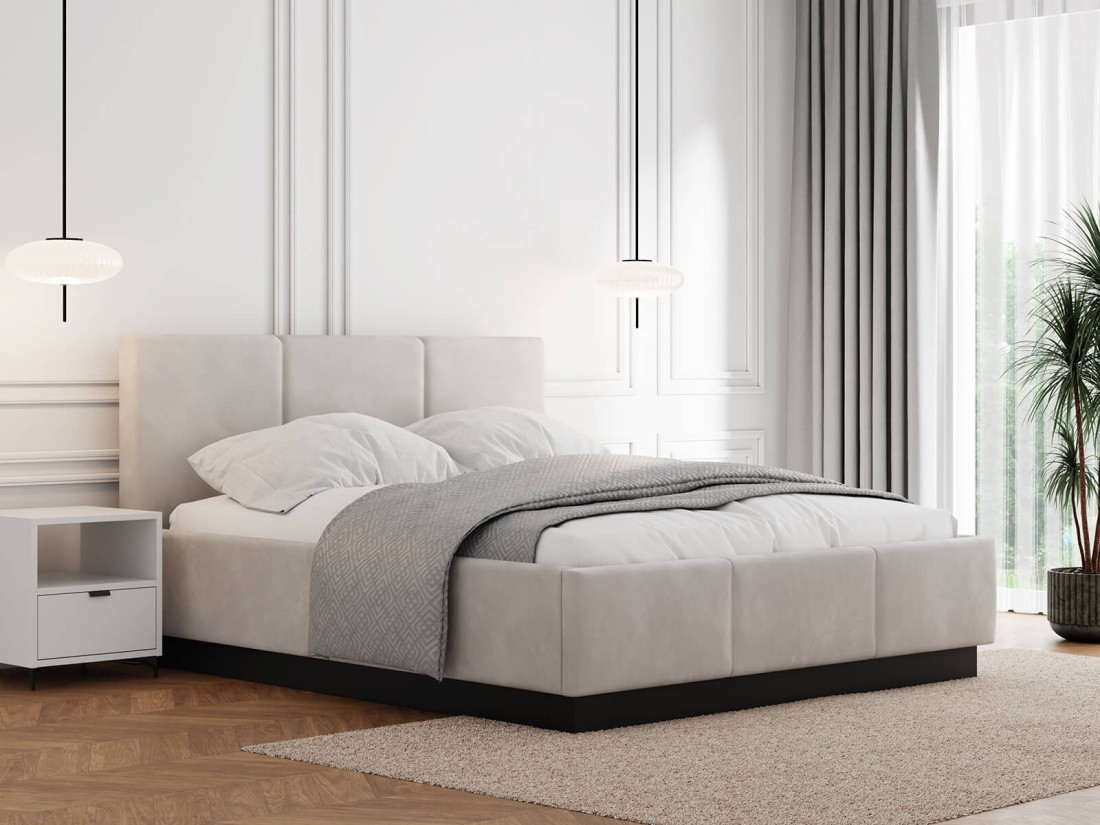 Letto matrimoniale 180x200 imbottito, levitante con contenitore TOP line 8 Velvet Grigio