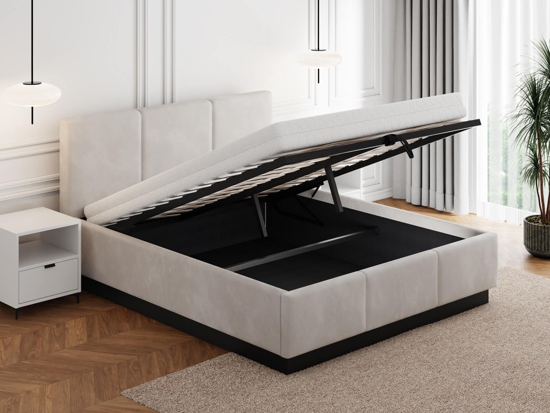Letto matrimoniale 180x200 imbottito, levitante con contenitore TOP line 8 Velvet Grigio
