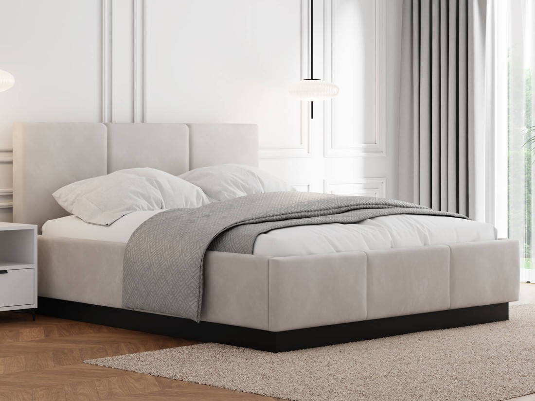 Letto matrimoniale 140x200 imbottito, levitante con contenitore TOP line 8 Velvet Grigio