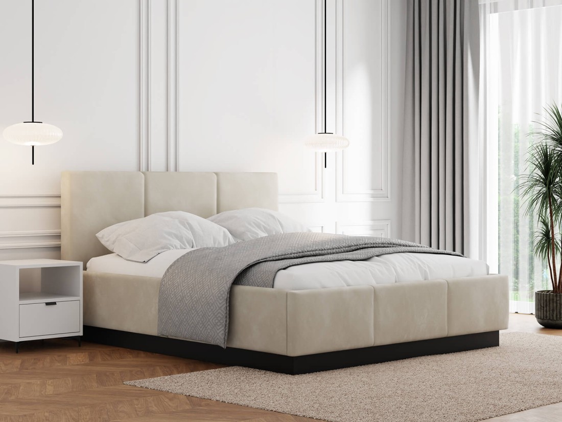 Letto matrimoniale 140x200 imbottito, levitante con contenitore TOP line 8 Velvet Beige