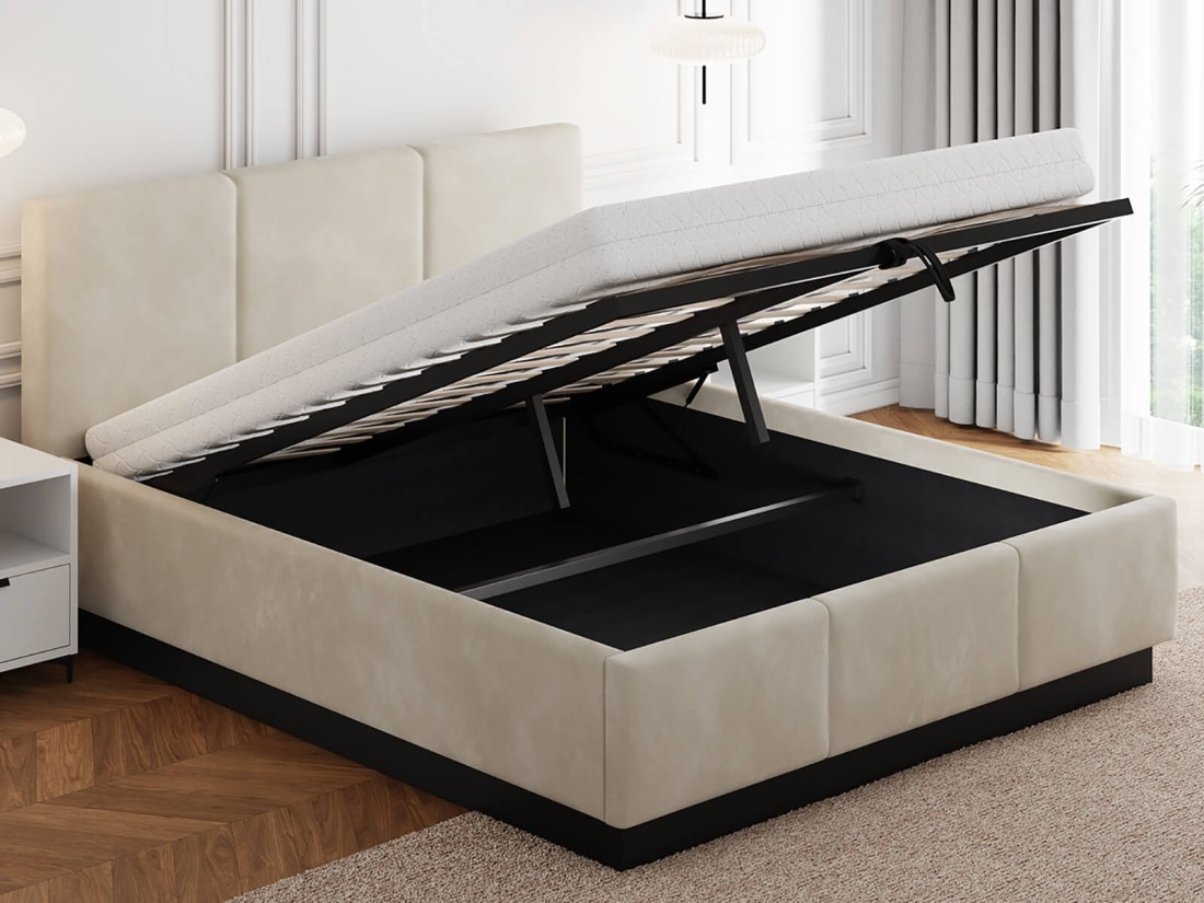 Letto matrimoniale 160x200 imbottito, levitante con contenitore TOP line 8 Velvet Beige