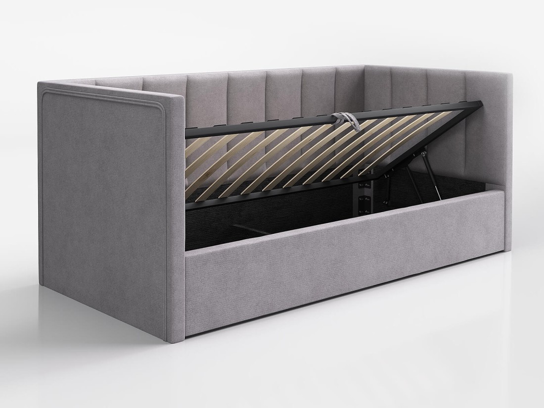 Divano singolo imbottito 90x200 con contenitore con struttura, Urus Grigio Soro90