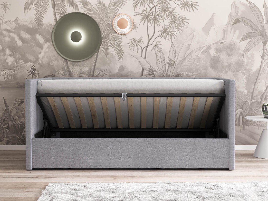 Divano singolo imbottito 90x200 con contenitore con struttura, Urus Grigio Soro90