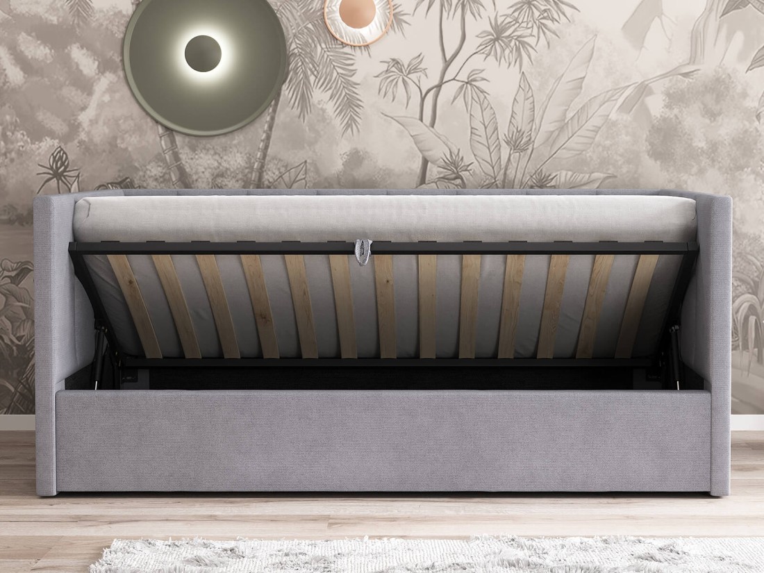 Divano singolo imbottito 90x200 con contenitore con struttura, Urus Grigio Soro90