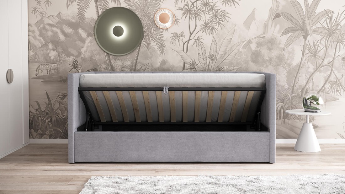 Divano singolo imbottito 90x200 con contenitore con struttura, Urus Grigio Soro90