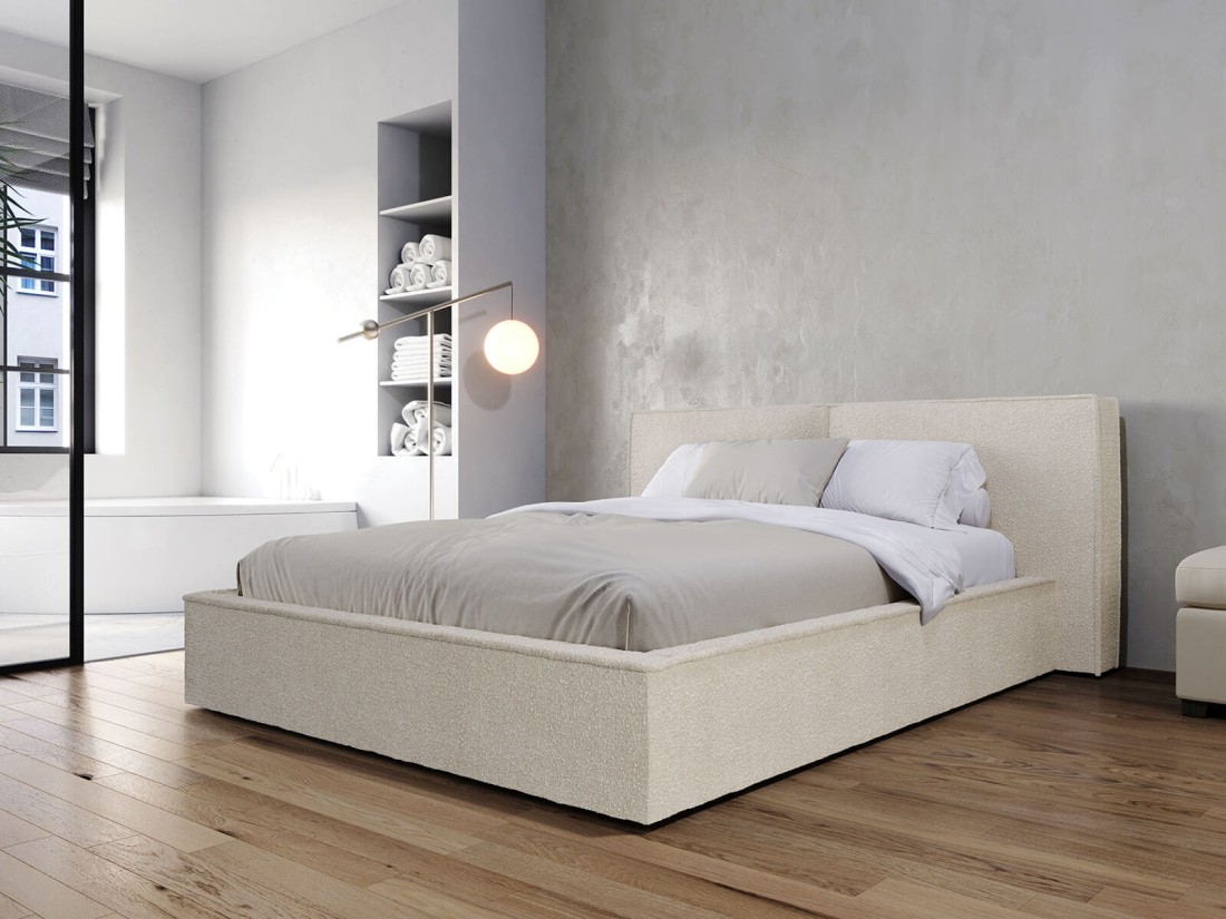 Letto imbottito 160x200 con contenitore beige PRO line 20 Boucle 02