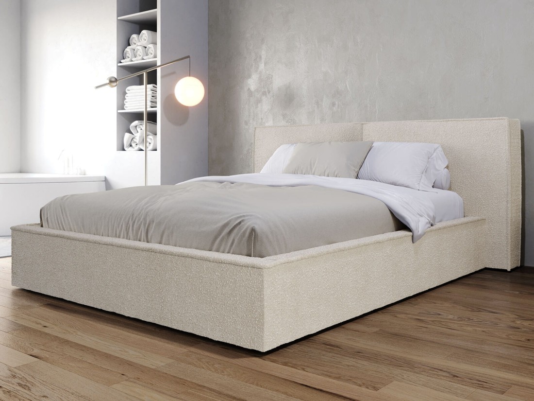 Letto imbottito 140x200 con contenitore beige PRO line 20 Boucle 02