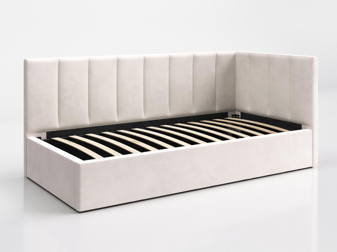 Divano singolo imbottito 90x200 con contenitore con struttura, Tom Velvet Beige