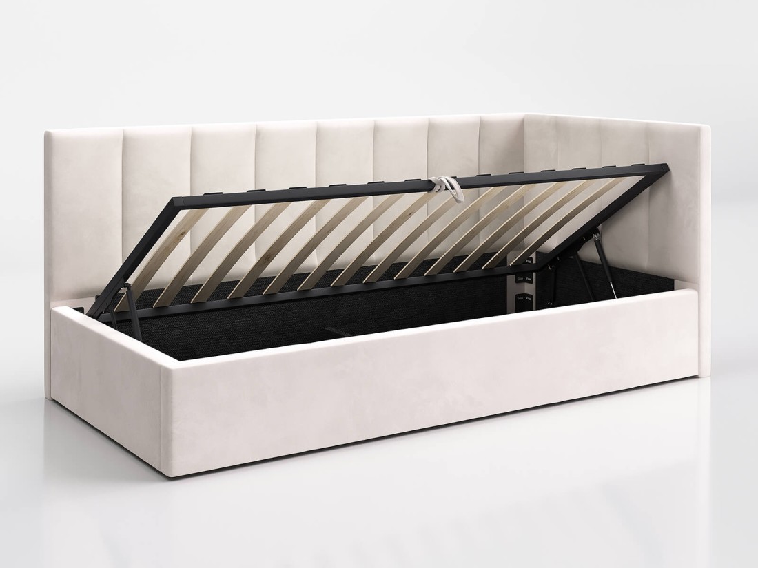 Divano singolo imbottito 90x200 con contenitore con struttura, Tom Velvet Beige