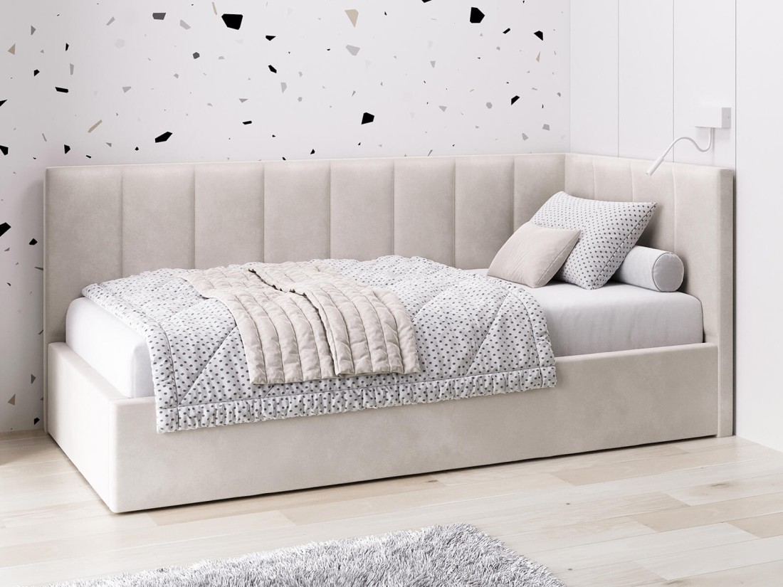 Divano singolo imbottito 90x200 con contenitore con struttura, Tom Velvet Beige