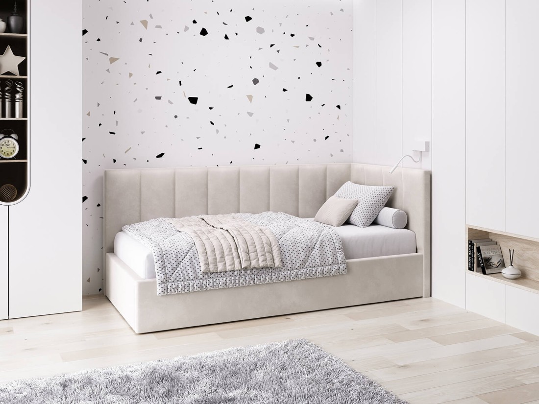 Divano singolo imbottito 90x200 con contenitore con struttura, Tom Velvet Beige