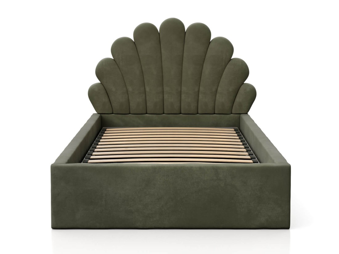 Letto imbottito per bambini con contenitore 90x200 con struttura in velluto oliva Kids Line 3 conchiglia di mare