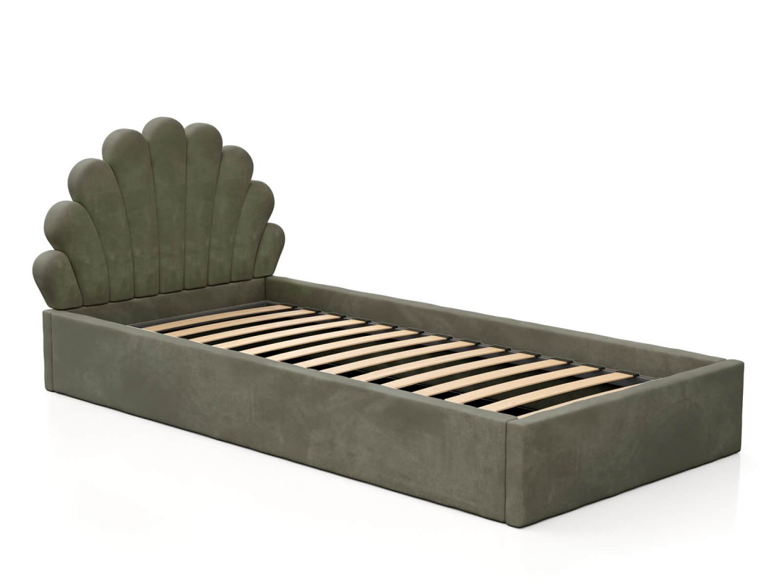 Letto imbottito per bambini con contenitore 90x200 con struttura in velluto oliva Kids Line 3 conchiglia di mare