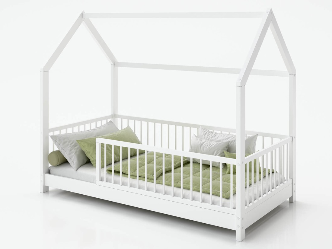 Lettino Montessori 80x160 cm a Casetta Bianco e sponde D9