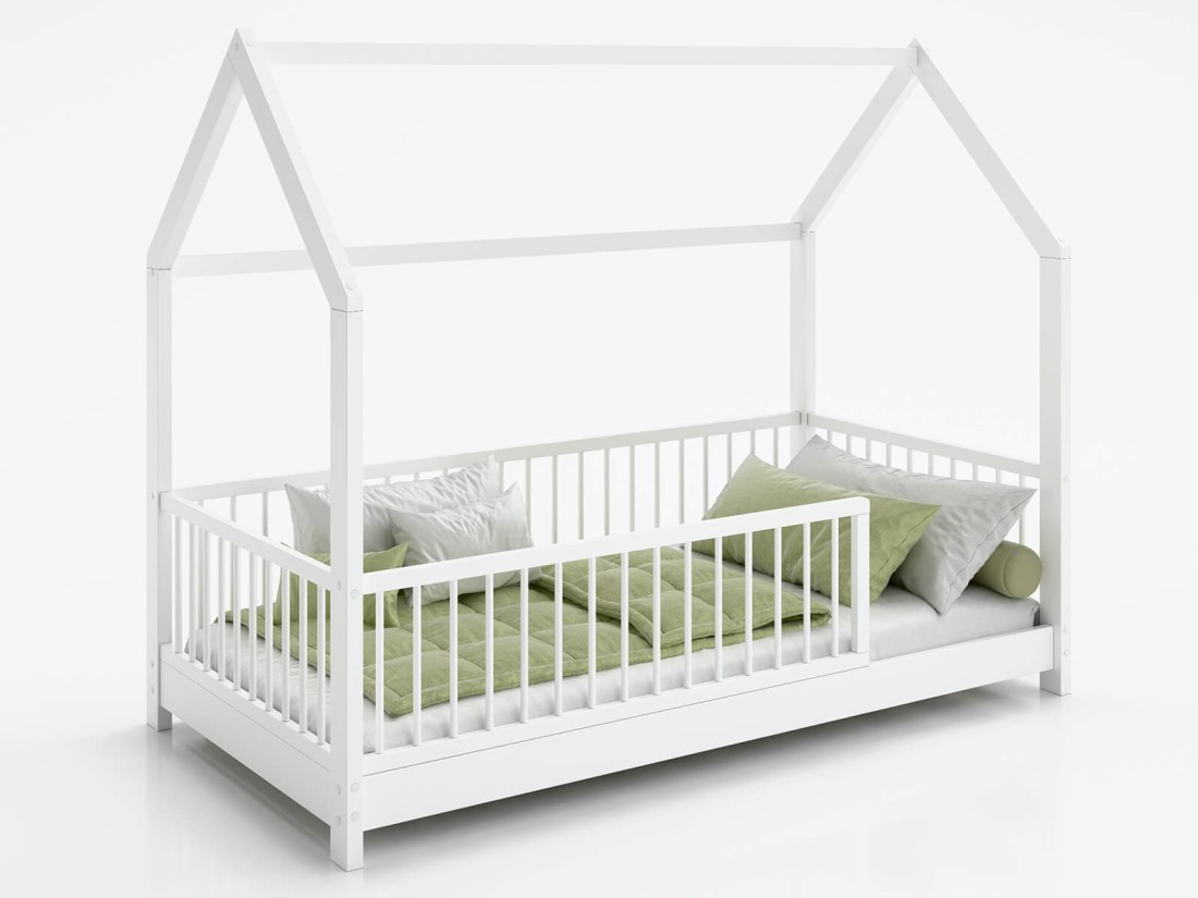 Lettino Montessori 80x160 cm a Casetta Bianco e sponde D9