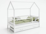 Lettino Montessori 80x160 cm a Casetta Bianco con cassettone e sponde D9S