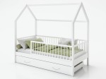 Lettino Montessori 80x160 cm a Casetta Bianco con cassettone e sponde D9S