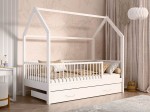 Lettino Montessori 80x160 cm a Casetta Bianco con cassettone e sponde D9S