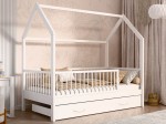 Lettino Montessori 80x160 cm a Casetta Bianco con cassettone e sponde D9S