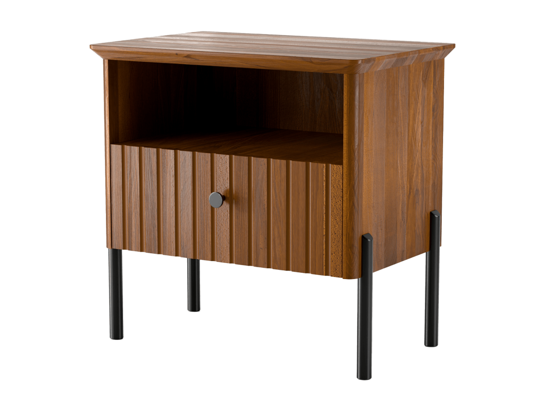 Comodino in legno di faggio Lamelo in rovere rustico