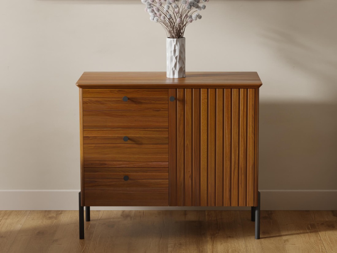 Cassettiera Lamelo in legno di faggio, larghezza 93 cm, rovere rustico