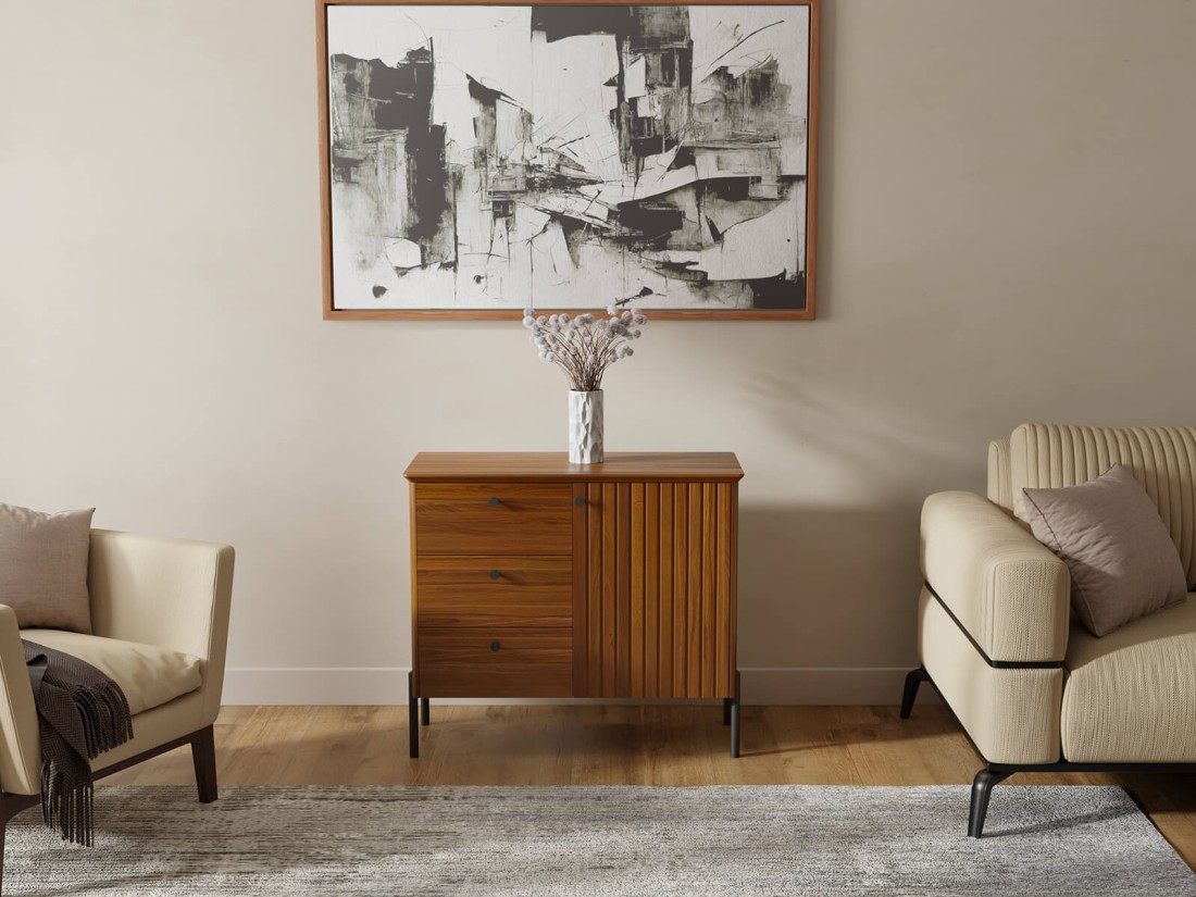 Cassettiera Lamelo in legno di faggio, larghezza 93 cm, rovere rustico