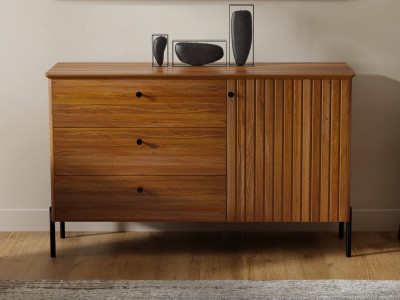 Cassettiera Lamelo in legno di faggio  larghezza 143 cm, rovere rustico