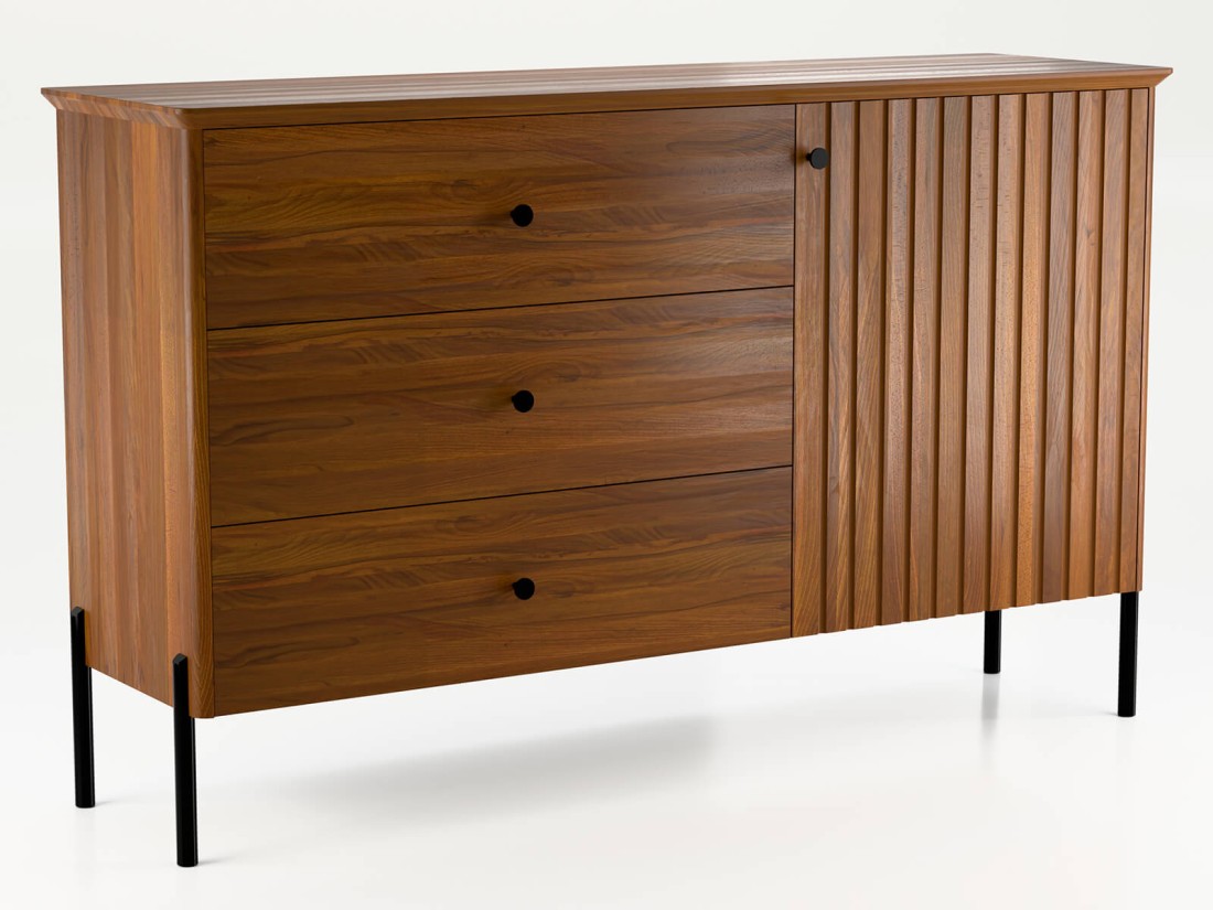 Cassettiera Lamelo in legno di faggio  larghezza 143 cm, rovere rustico