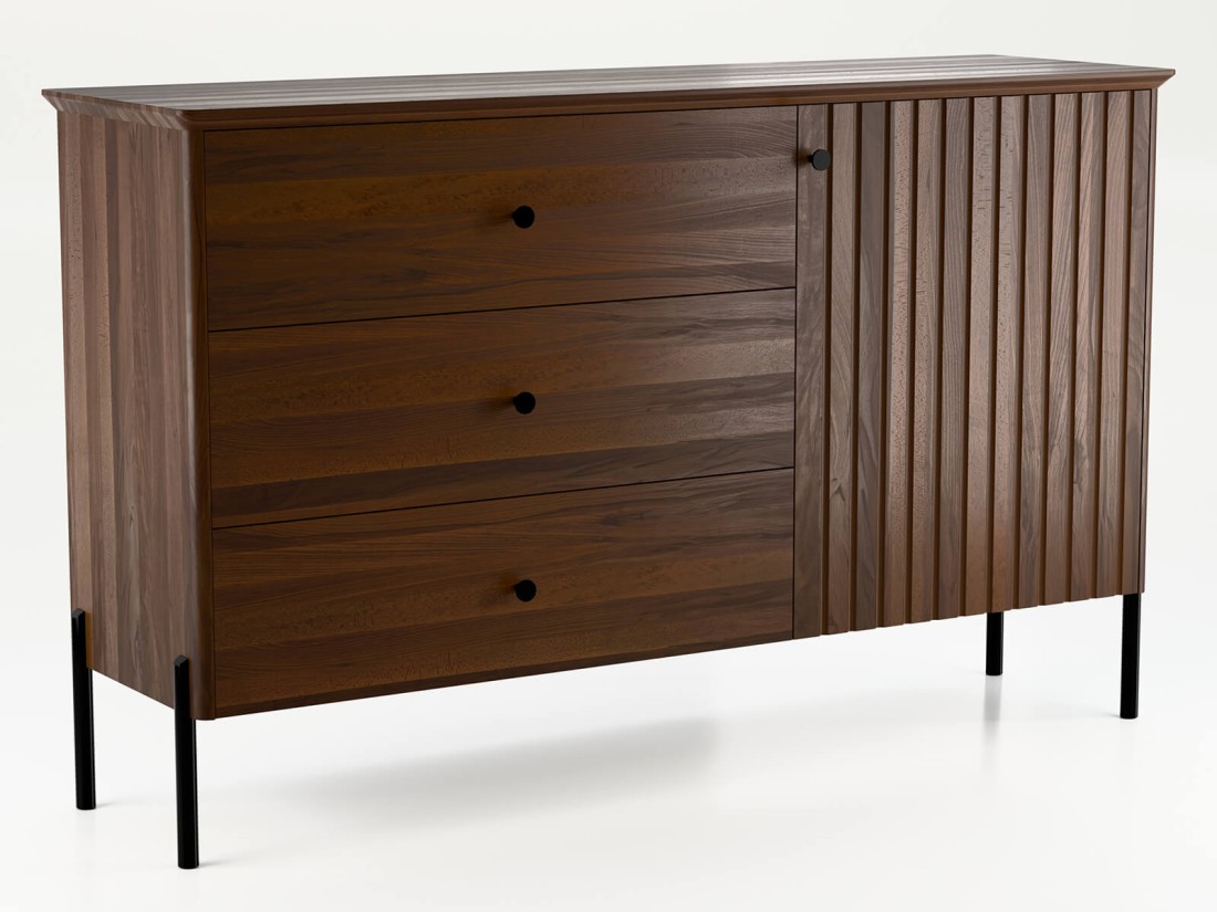 Cassettiera Lamelo in legno di faggio  larghezza 143 cm, noce scuro