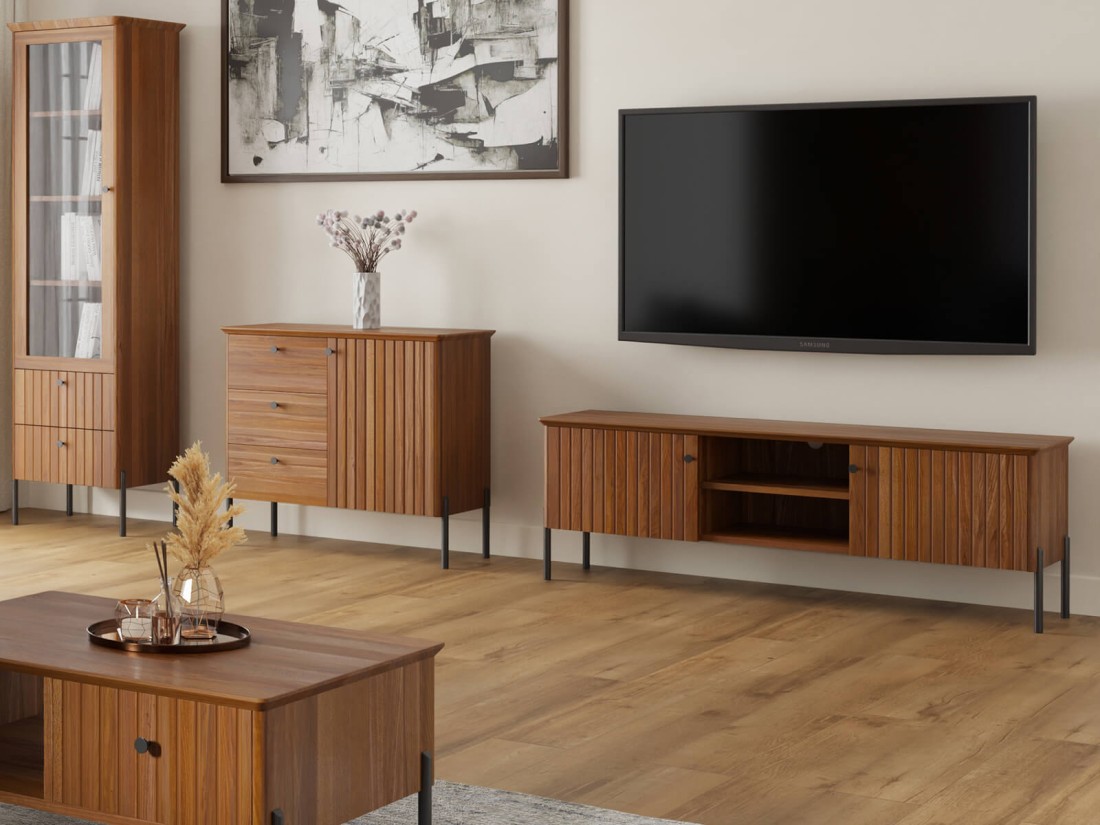 Armadio RTV in legno di faggio Lamelo larghezza 158 cm rovere rustico