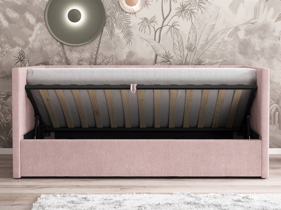 Divano singolo imbottito 90x200 con contenitore con struttura, Urus Rosa Soro61