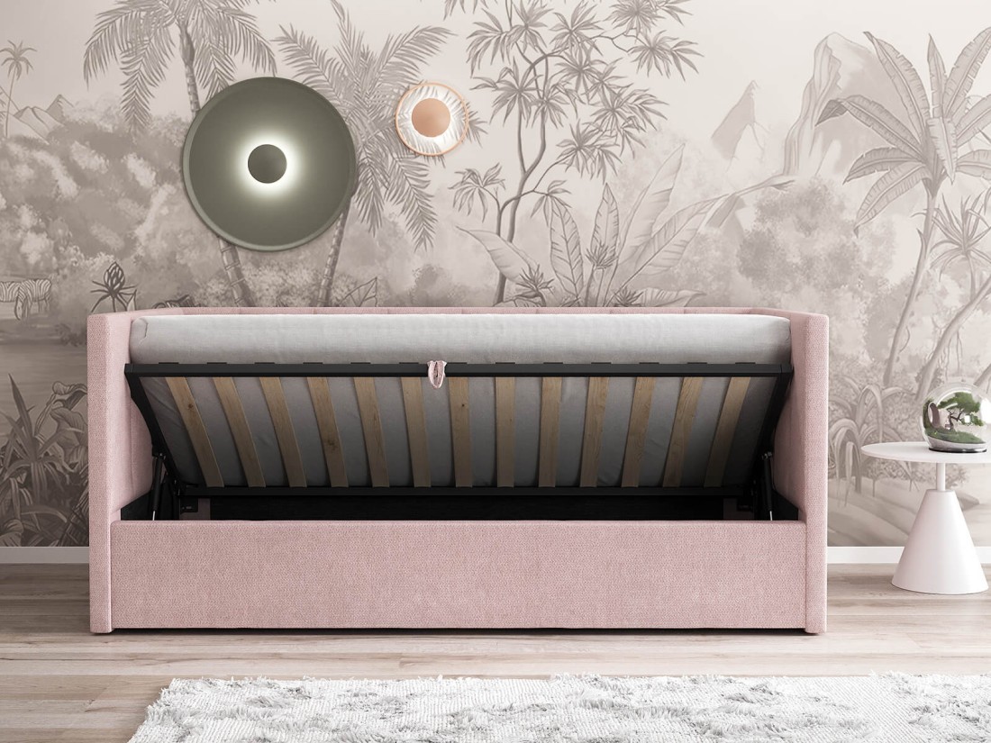 Divano singolo imbottito 90x200 con contenitore con struttura, Urus Rosa Soro61