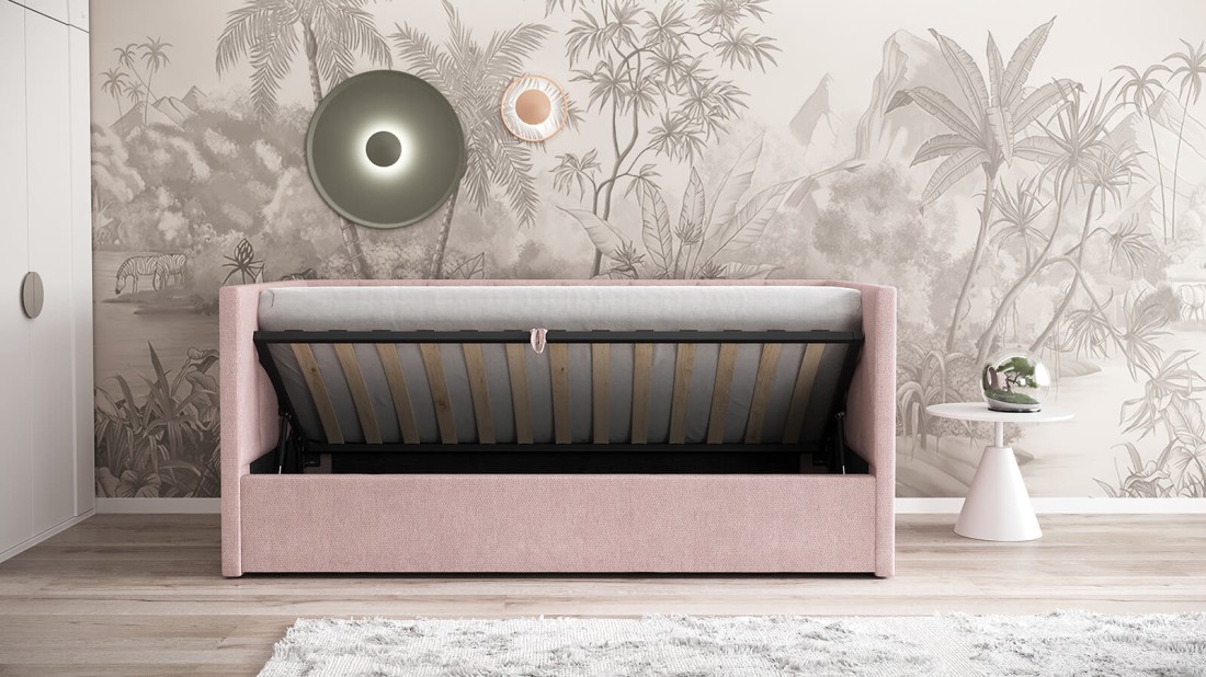 Divano singolo imbottito 90x200 con contenitore con struttura, Urus Rosa Soro61