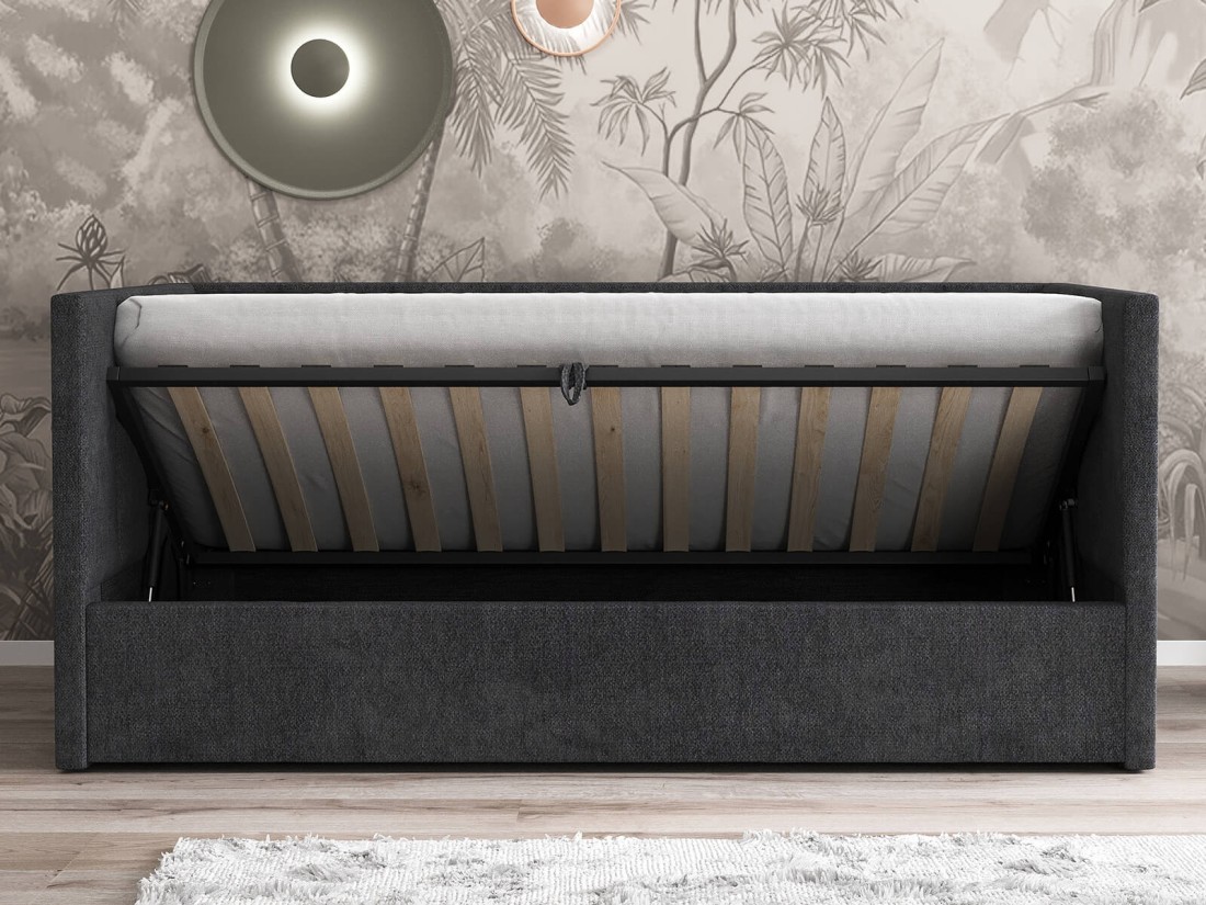 Divano singolo imbottito 90x200 con contenitore con struttura, Urus Nero Soro100