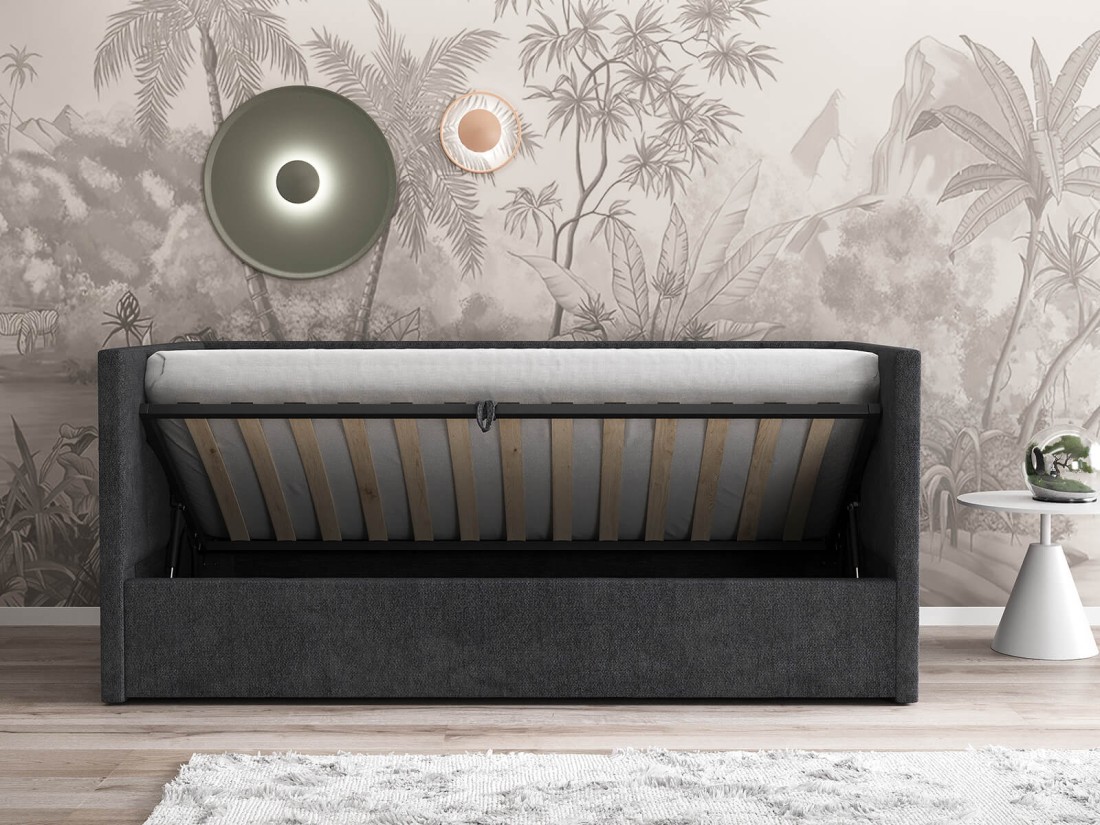 Divano singolo imbottito 90x200 con contenitore con struttura, Urus Nero Soro100