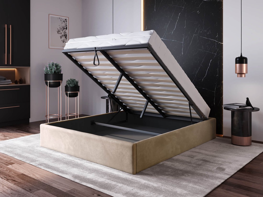Letto imbottito 160x200 con contenitore, senza testiera Marrone Velvet Box Line