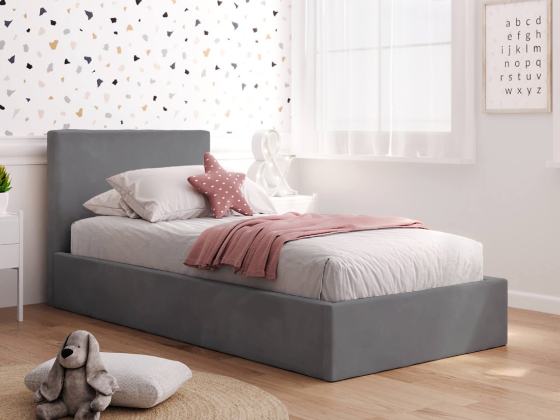 Letto imbottito per bambini con contenitore 90x200 con struttura in velluto grafite Kids Line 4
