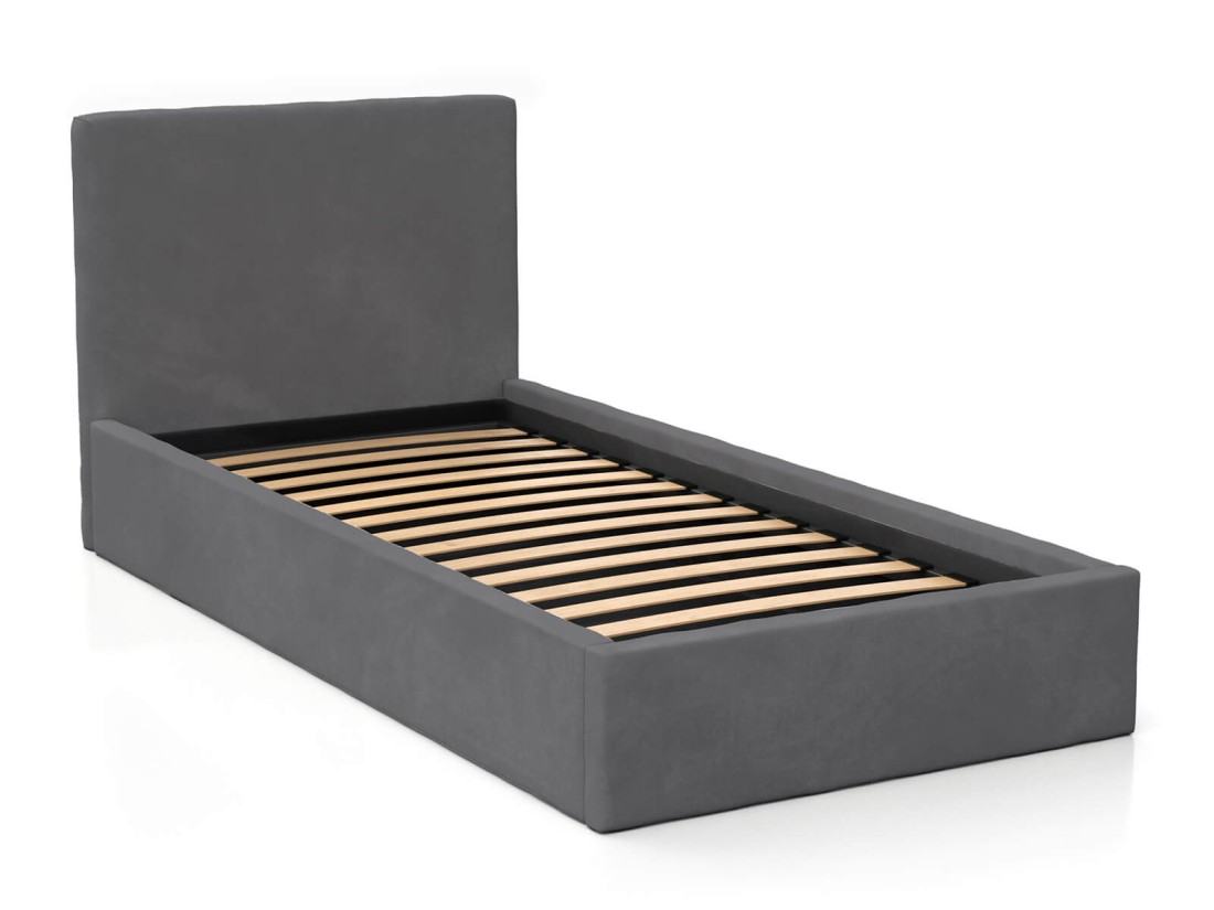 Letto imbottito per bambini con contenitore 90x200 con struttura in velluto grafite Kids Line 4