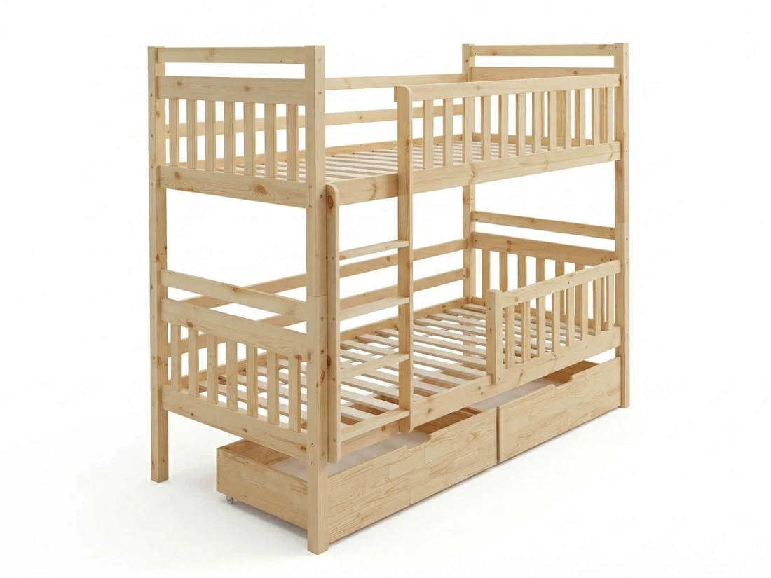 Letto a castello in legno 90x200 con cassetti P4S in pino