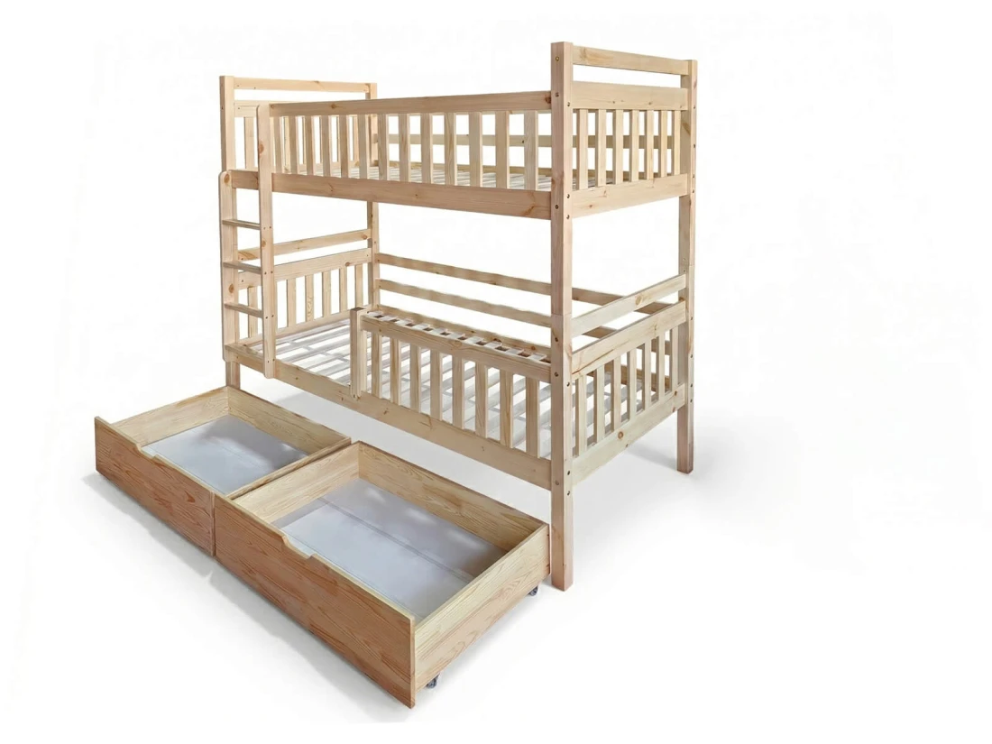 Letto a castello in legno 90x200 con cassetti P4S in pino