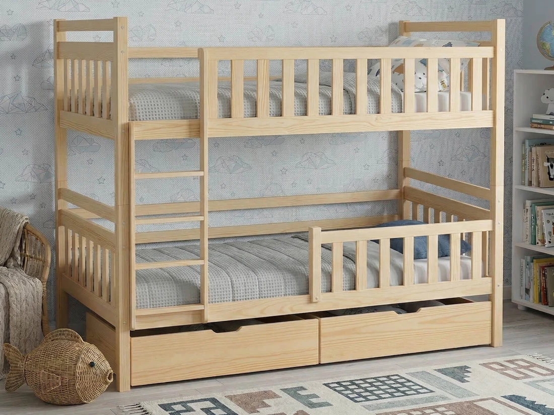 Letto a castello in legno 90x200 con cassetti P4S in pino