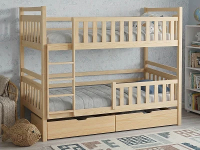 Letto a castello in legno 90x200 con cassetti P4S in pino