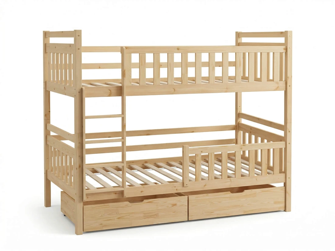 Letto a castello in legno 90x200 con cassetti P4S in pino