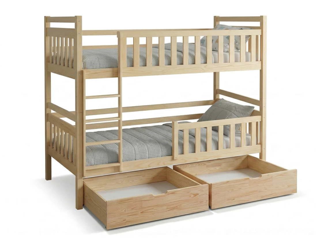Letto a castello in legno 90x200 con cassetti P4S in pino