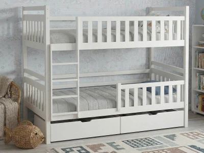 Letto a castello in legno 90x200 con cassetti P4S in bianco